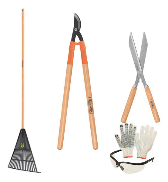 Imagen de Kit Jardin Tramontina Tijera Mango Grande. Mediano Y Chico - Marrón claro