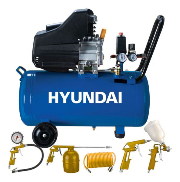 Imagen de Compresores De Aire 2hp 24 Litros Hyundai Set Acople Rapido