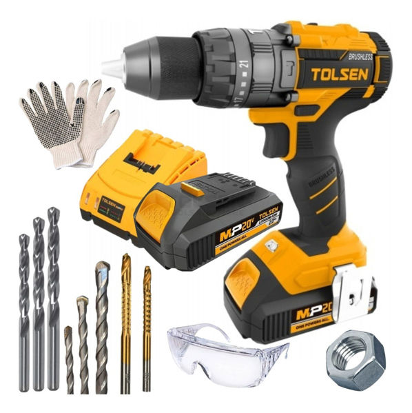 Imagen de Taladro Inalámbrico Tolsen 20v 2ah Percutor 13mm Brusles -rr