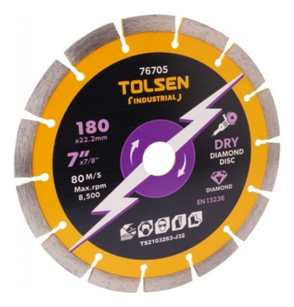 Imagen de Disco Diamantado Tolsen Segmentado 180mm 8500rpm Máximo -sc-