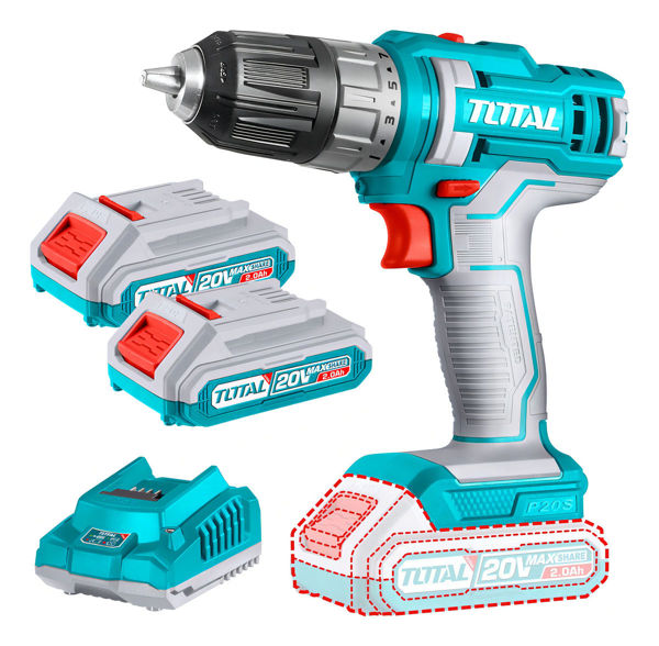Imagen de Taladro Atornillador Inalámbrico Total 20v, Industrial, Mandril 10mm, 45nm - Con 2 Baterías 2.0ah Litio-ion Y Cargador - Tdli200515.3