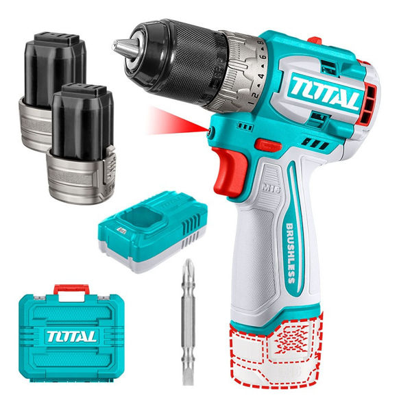 Imagen de Taladro Atornillador Inalámbrico Total 16v, Industrial, Mandril 13mm, 60nm - Con 2 Baterías 2.0ah Litio-ion, Cargador Y Maletín - Tdli16682
