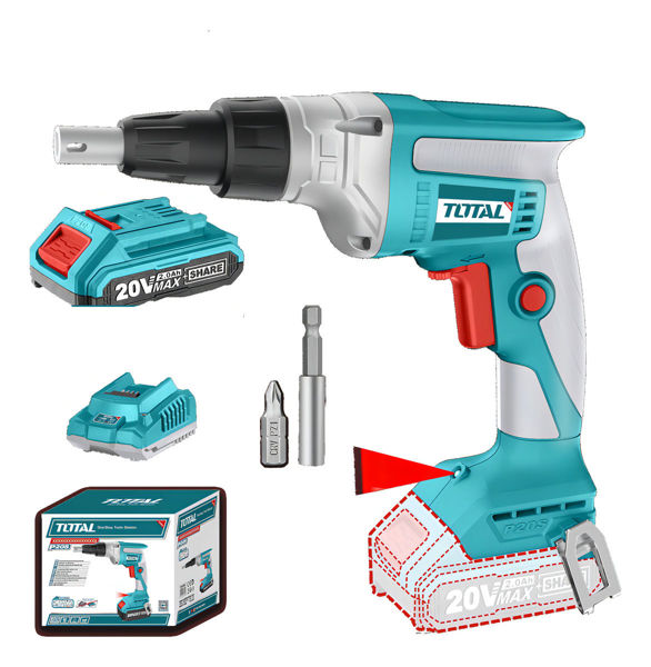 Imagen de Taladro Atornillador Inalámbrico Total 20v Industrial, Yeso Drywall, Motor Sin Carbones - Encastre Hexagonal De 1/4  - Con 1 Batería 2.0ah Litio-ion Y Cargador - Tdsli204200
