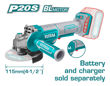 Imagen de Amoladora Inalámbrica Total 20v - Motor Brushless, Sin Carbones - 4.1/2 Pulgadas, 115mm - No Incluye Batería Ni Cargador - Tagli211156