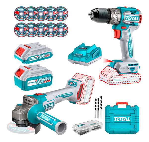 Imagen de Kit Taladro Percutor 66nm Cinta Roja Amoladora Inalambrica 115mm Motor Brushless C Bateria 2.0a.h Y 4.0a.h 20v