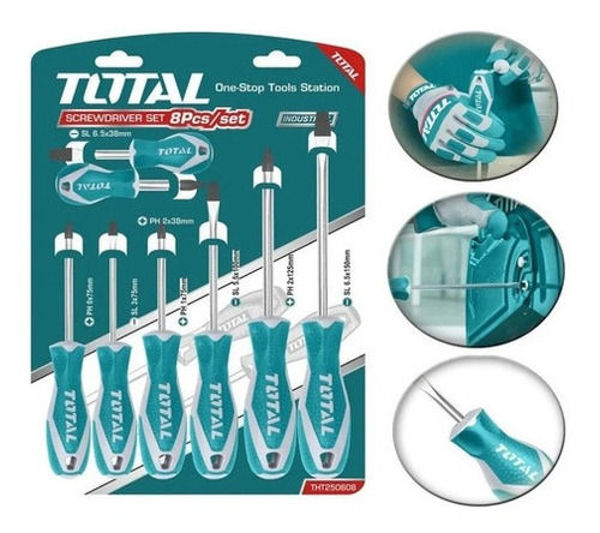 Imagen de Set, Juego De Destornilladores Total, Imantados, 8 Piezas - Chatos, Phillips - Tht250608