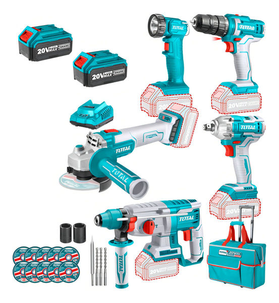 Imagen de Kit Atornillador Llave Impacto Rotomartillo Amoladora 20v Color Turquesa Frecuencia 50-60