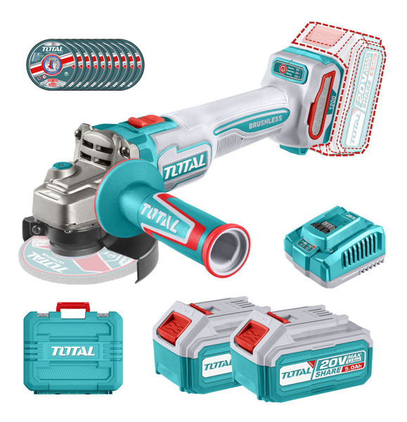 Imagen de Amoladora S/carbones 20v 1200w Total 115mm 2 Baterías Y Carg Color Turquesa