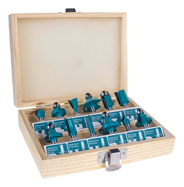 Imagen de Set 12 Fresas Total Para Router - Encastre 6mm, Caja Madera