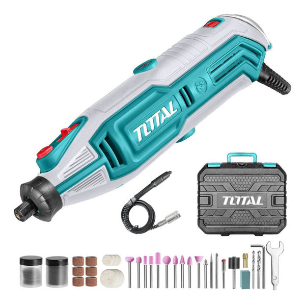 Imagen de Mini Torno 130w Total Tg513326 Velocidad Variable Incluye Maletín Eje Flexible Y 109 Accesorios