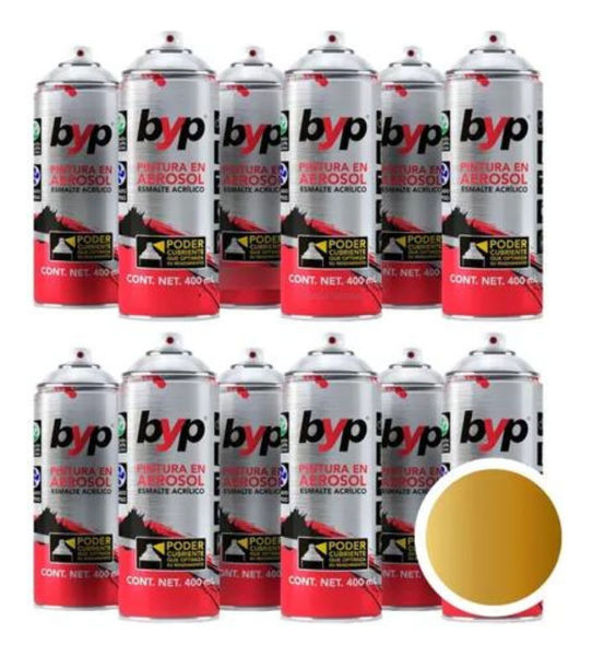 Imagen de Pintura Aerosol Byp Set 12 Unidades Dorado/plateado -sc-