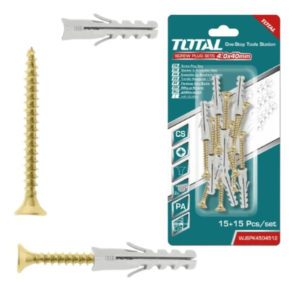 Imagen de Pack 15 Tornillos Pz 40mm + 15 Tarugos 6mm Marca Total -sc- 