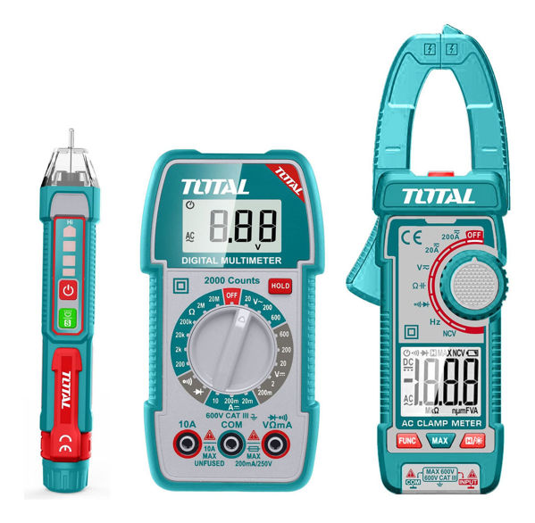 Imagen de Set Electricista Tester Total: Multímetro Digital 600v, Pinza Amperimétrica 400a Ca Y Detector Voltaje 12-1000v Ca, Incluye Pilas - Tos23068