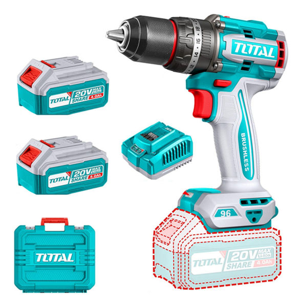 Imagen de Taladro Atornillador Percutor 2bat+carg Total Tidli20968 Color Turquesa